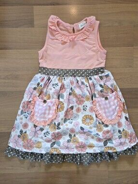 Marie Nicole Clothing Peach Floral Ruffle Pocket Dress for Girls